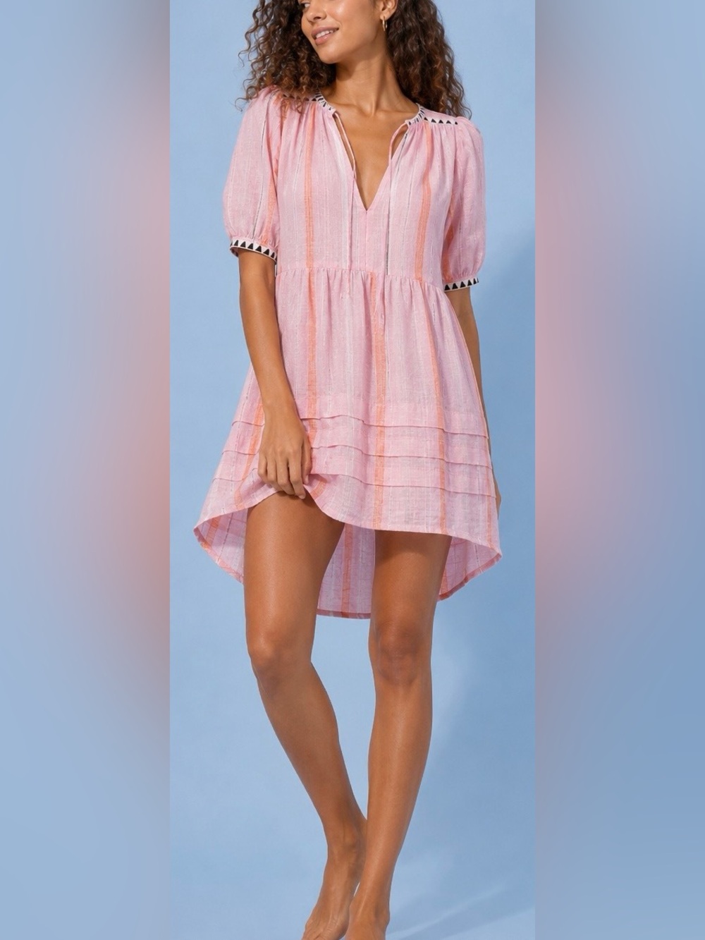 Lemlem x H&M Pink Striped Linen Mini Dress Size S
